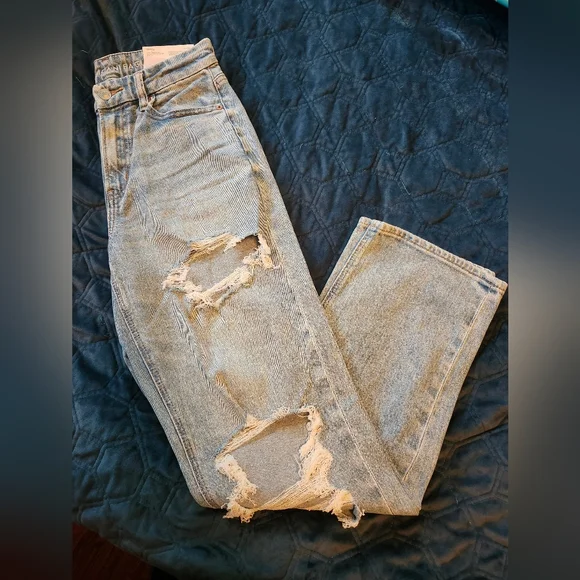 NWT American Eagle Curvy Sz 2 Distressed Light Blue 90s Straight Leg Jeans - Picture 5 of 5